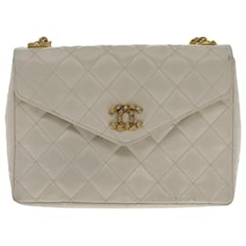 Chanel-CHANEL Matelasse Chain Shoulder Bag Satin White Gold CC Auth kk366A-White,Golden