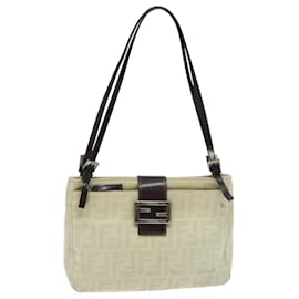 Fendi-FENDI Zucca Canvas Mamma Baguette Shoulder Bag White Silver Auth 94184-Silvery,White
