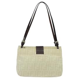 Fendi-FENDI Zucca Canvas Mamma Baguette Shoulder Bag White Silver Auth 94184-Silvery,White