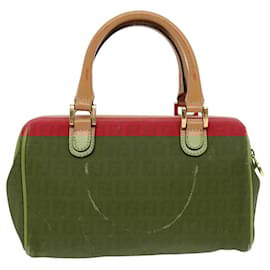 Fendi-FENDI Zucchino Canvas Hand Bag 2way Red Brown Gold Auth mr568-Brown,Red,Golden