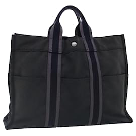 Hermès-HERMES Fourre Tout MM Sac Tote Toile Noir Gris Argent Auth ti2159-Marron,Noir,Argenté