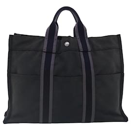 Hermès-HERMES Fourre Tout MM Sac Tote Toile Noir Gris Argent Auth ti2159-Marron,Noir,Argenté