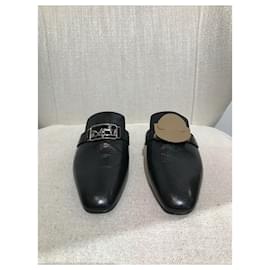 Hermès-HERMES Flats T.EU 38 Leather-Black