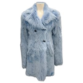 Rochas Light Blue Double Breasted Shearling Coat Blue