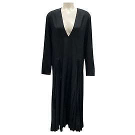 Tibi Black Eco Silk Pleated Godet Dress Black