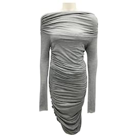 Michael Kors-Michael Kors Collection Banker Mel Grey Ruched Gathered Dress-Grey
