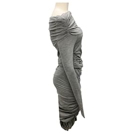 Michael Kors-Michael Kors Collection Banker Mel Grey Ruched Gathered Dress-Grey