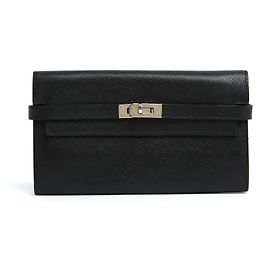 Hermès 2010 Kelly Schwarze Epsom Leder Geldbörse Clutch Schwarz