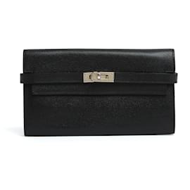 Hermès-Hermès Portefeuille pochette 2010 Kelly Black Epsom Leather Wallet Clutch Hermes-Noir