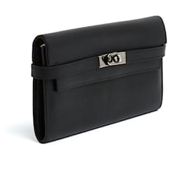 Hermès-Hermès Portefeuille pochette 2010 Kelly Black Epsom Leather Wallet Clutch Hermes-Noir
