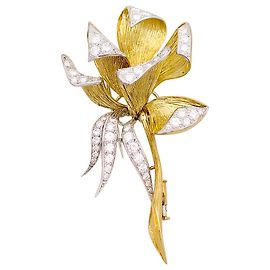 inconnue Vintage brooch, 'Iris', yellow gold, platinum, diamonds. Other