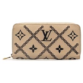 Louis Vuitton-Louis Vuitton Monogram Empreinte Broderie Zippy Wallet Beige Leather-Brown,Beige
