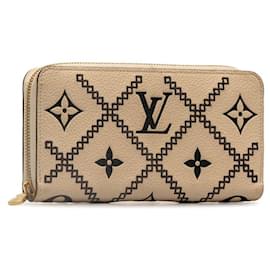 Louis Vuitton-Louis Vuitton Monogram Empreinte Broderie Zippy Wallet Beige Leather-Brown,Beige