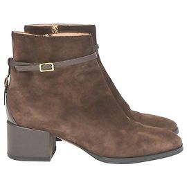 Sergio Rossi Low Heel Ankle Boots in Brown Suede Brown