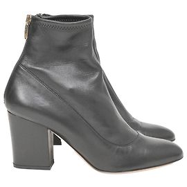 Sergio Rossi Block Heel Ankle Boots in Black Leather Black