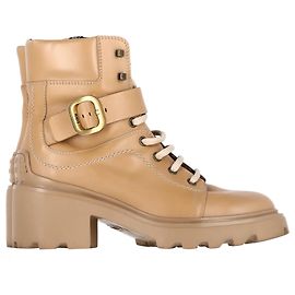 Botas de combate com cadarço e salto com fivela Tod's em couro de bezerro marrom Marrom