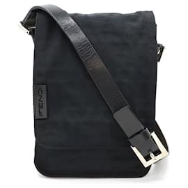 Fendi-Fendi Nylon Canvas/Leather Zucca Pattern Shoulder Bag Pochette-Black