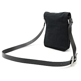 Fendi-Fendi Nylon Canvas/Leather Zucca Pattern Shoulder Bag Pochette-Black