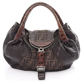 Fendi-Fendi Spy Bag Canvas Leather Handbag-Brown