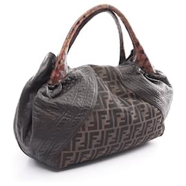 Fendi-Fendi Spy Bag Canvas Leather Handbag-Brown