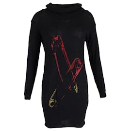 Alexander Mcqueen- Alexander Mcqueen Safety Pin Print Mini Sweater Dress in Black Wool-Black