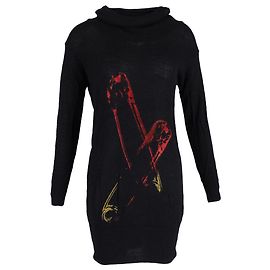 Mini-Strickkleid aus schwarzer Wolle mit Sicherheitsnadel-Print von Alexander Mcqueen Schwarz