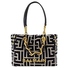 Borsa a spalla morbida e piccola 1945 - Balmain - Cotone - Avorio/Nero Nero