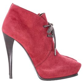 Lanvin Lace-Up Ankle Boots in Red Suede Red