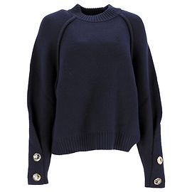 Ba&Sh Pullover aus marineblauer Wolle mit Knopfverzierung Blau Marineblau