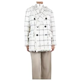 Sacai-White tweed double-breasted coat - size UK 8-White