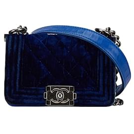 Chanel-Chanel Boy Matelassée Chain Shoulder Bag-Silvery,Blue
