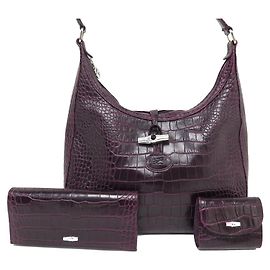 NUEVE BOLSOS LONGCHAMP ROSEAU + CARTERA DE CUERO DE CROCODRILO Burdeos