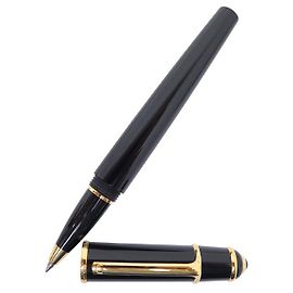 NOVE PENNE CARTIER DIABOLO ROLLERBALL IN RESINA NERA E ORO + ASTUCCIO PER PENNA Nero