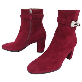 Hermès NEUN HERMES SCHUHE SAINT GERMAIN STIEFELETTEN 192178Z 38 ROTER SAMT Rot