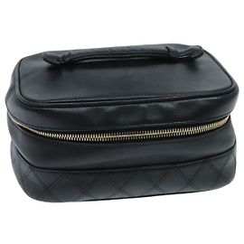 CHANEL Pochette Cosmetica Bicolore in Pelle Nera Oro CC Auth yk15541 Nero D'oro