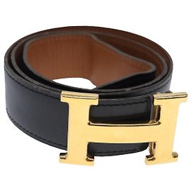 Hermès Cinturón HERMES Constance Cinturón de Cuero 32,3" Negro Oro Auth bs17456 Negro Dorado
