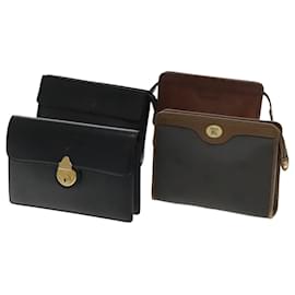 Burberry-BURBERRY Clutch Bag Leather 4Set Black Brown Auth bs18917-Brown,Black