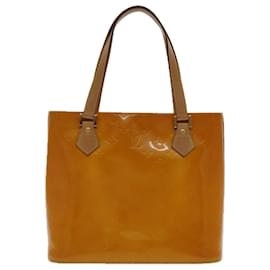 Louis Vuitton-LOUIS VUITTON Monogram Vernis Houston Hand Bag Lime Yellow M91055 LV Auth tb1240-Golden