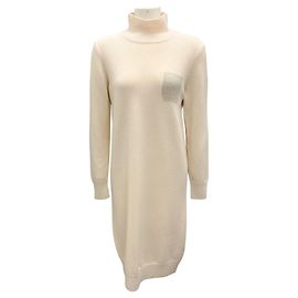 Peserico Ivory Monili Beaded Wool Knit Dress Cream