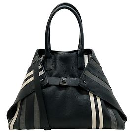 Sac en cuir Akris noir / blanc à rayures Noir