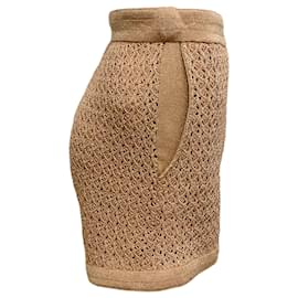 Autre Marque-Paola Bernardi Rose Gold Metallic Crochet Kiara Shorts-Beige