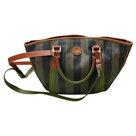 Fendi-Beautiful Fendi tote bag in multicoloured Zucca leather-Brown,Black,Multiple colors,Green,Dark brown