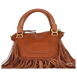 Bolso de mano Chloé Medium Marcie con flecos en cuero de ternera granulada marrón Castaño