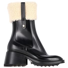 Chloé Betty Shearling Rain Boots in Black Rubber Black