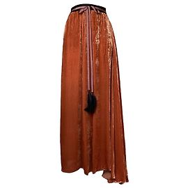 Saia maxi canelada Ann Demeulemeester com cinto de fita com franjas em cupro marrom Marrom Vermelho