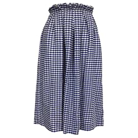 Autre Marque- Mother Of Pearl Checkered Midi High-Waisted Skirt in Blue Cotton Tweed-Other