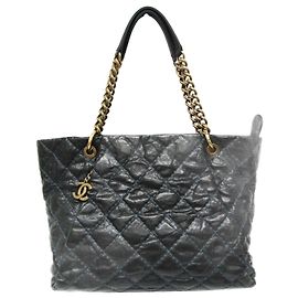 Chanel Matelasse Chain Women's Caviar Leather Tote Bag Black Navy blue