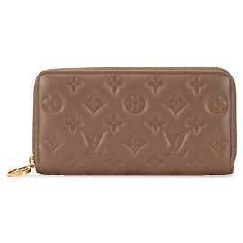 Louis Vuitton Monogram Embossed Zippy Wallet Beige Taupe