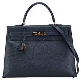 Hermès-Sac à main Hermes Kelly 35 en Bleu Nuit-Bleu,Bleu Marine