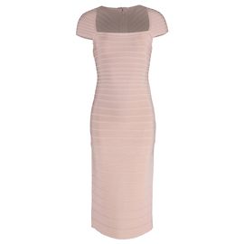 Abito midi bodycon a maniche corte e scollo quadrato Herve Leger in rayon rosa Rosa